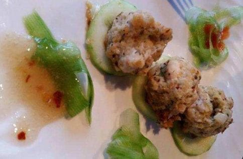 Fennel Chicken Meatballs Over Cucumbers